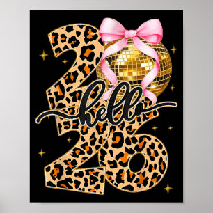 Happy New Year 2026 Disco Ball Bow New Year's Eve  Poster
