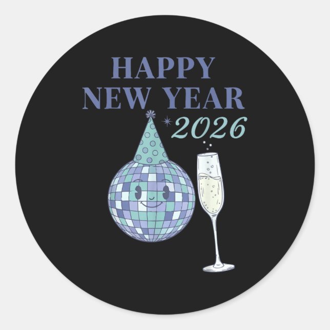 Happy New Year 2026 Disco Ball Celebration  Classic Round Sticker (Front)
