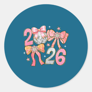 Happy New Year 2026 Disco Ball Coquette Bow New Ye Classic Round Sticker