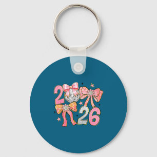 Happy New Year 2026 Disco Ball Coquette Bow New Ye Key Ring