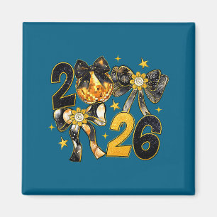 Happy New Year 2026 Disco Ball Coquette Bow New Ye Magnet