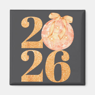 Happy New Year 2026 Disco Ball Coquette Bow New Ye Magnet