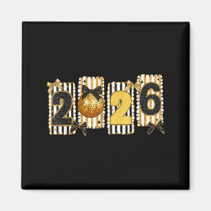 Happy New Year 2026 Disco Ball Gold Coquette Bow F Magnet