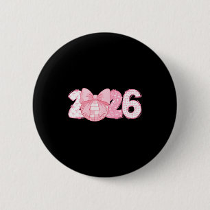 Happy New Year 2026 Disco Ball Nk Coquette Bow Fam 6 Cm Round Badge
