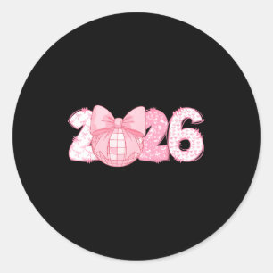 Happy New Year 2026 Disco Ball Nk Coquette Bow Fam Classic Round Sticker
