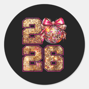 Happy New Year 2026 Disco Ball Nk Coquette Bow Fam Classic Round Sticker