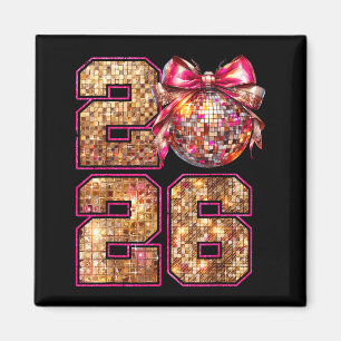 Happy New Year 2026 Disco Ball Nk Coquette Bow Fam Magnet
