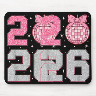 Happy New Year 2026 Disco Ball Nk Coquette Bow Fam Mouse Pad
