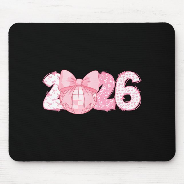 Happy New Year 2026 Disco Ball Nk Coquette Bow Fam Mouse Pad (Front)
