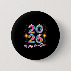 Happy New Year 2026 Disco Ball Retro Family Matchi 6 Cm Round Badge