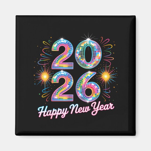 Happy New Year 2026 Disco Ball Retro Family Matchi Magnet (Front)