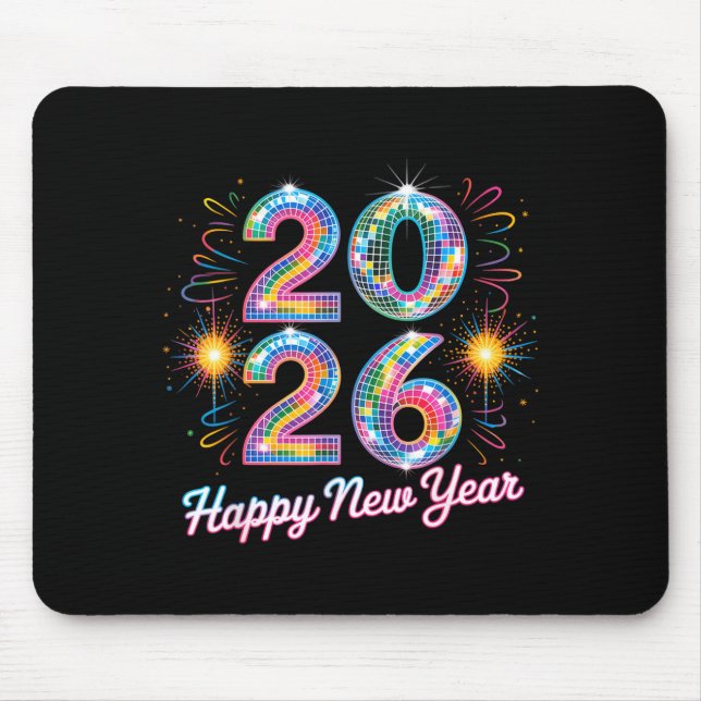 Happy New Year 2026 Disco Ball Retro Family Matchi Mouse Pad (Front)