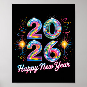 Happy New Year 2026 Disco Ball Retro Family Matchi Poster