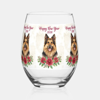 Happy New Year 2026 Dog Champagne Glass