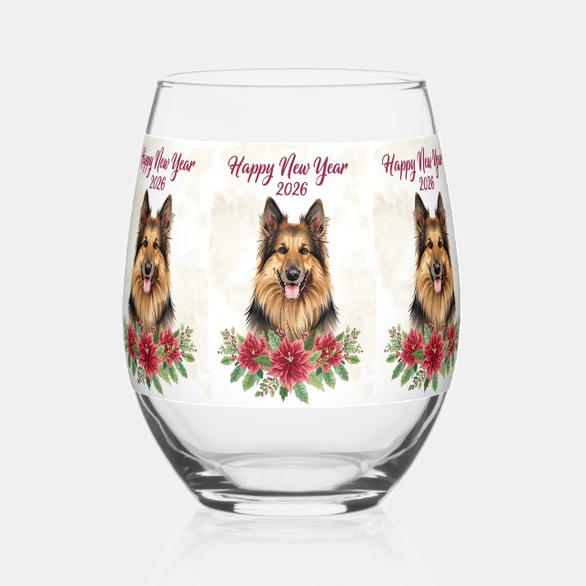 Happy New Year 2026 Dog Champagne Glass (Front)