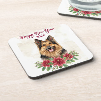 Happy New Year 2026 Dog Theme Coasters