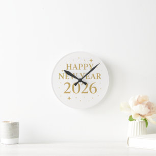 ✨ Happy New Year 2026 Elegant Gold Wall Clock Mi