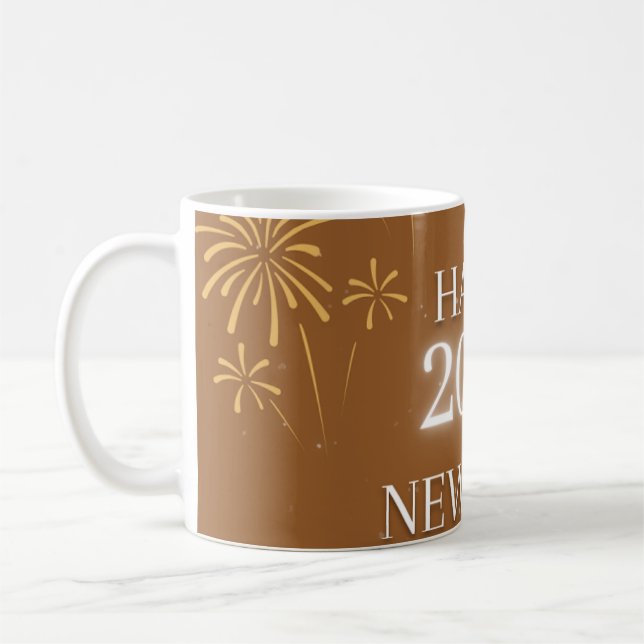 Happy New Year 2026 – Elegant Golden Brown poster. Coffee Mug (Left)