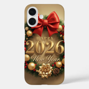happy new year 2026 elegant wreath  iPhone 16 case