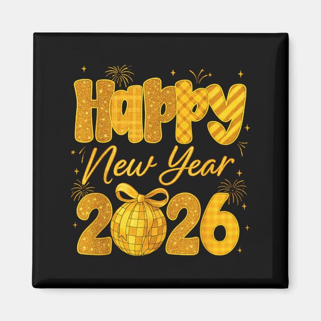 Happy New Year 2026 Eve Party Gold Family Matching Magnet (Front)