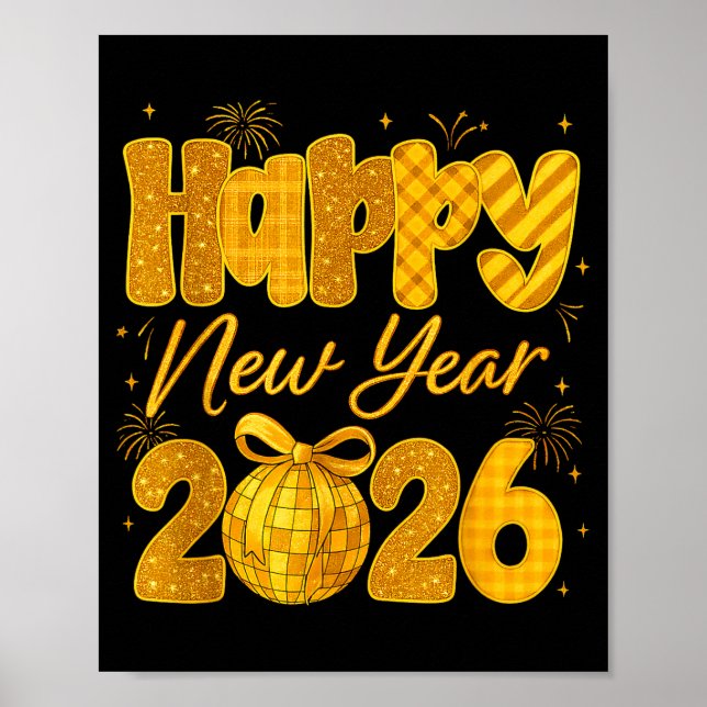 Happy New Year 2026 Eve Party Gold Family Matching Poster (Front)