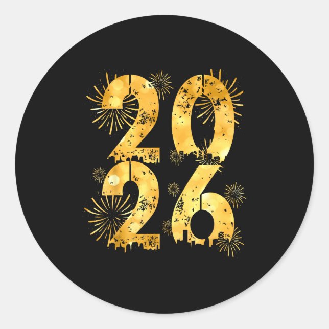 Happy New Year 2026 Family Celebration New Years E Classic Round Sticker (Front)