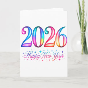 Happy New Year 2026 Family Colourful Retro Celebra Card
