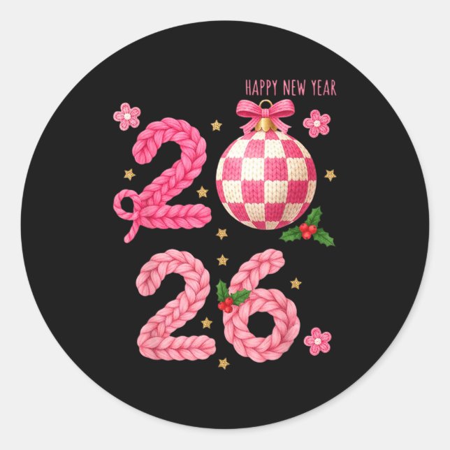 Happy New Year 2026 Family Matching Crochet Men Wo Classic Round Sticker (Front)
