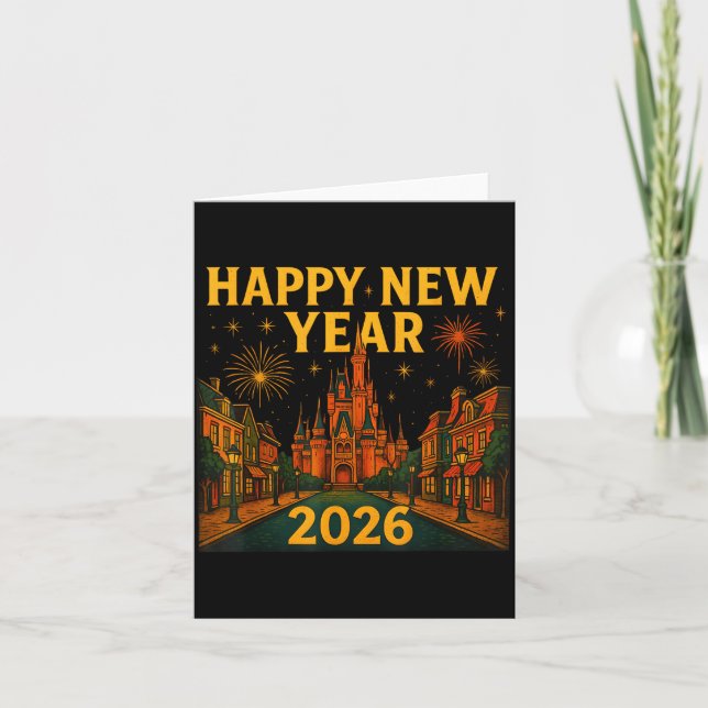 Happy New Year 2026 Fantasy Castle Fireworks Night Card (Front)