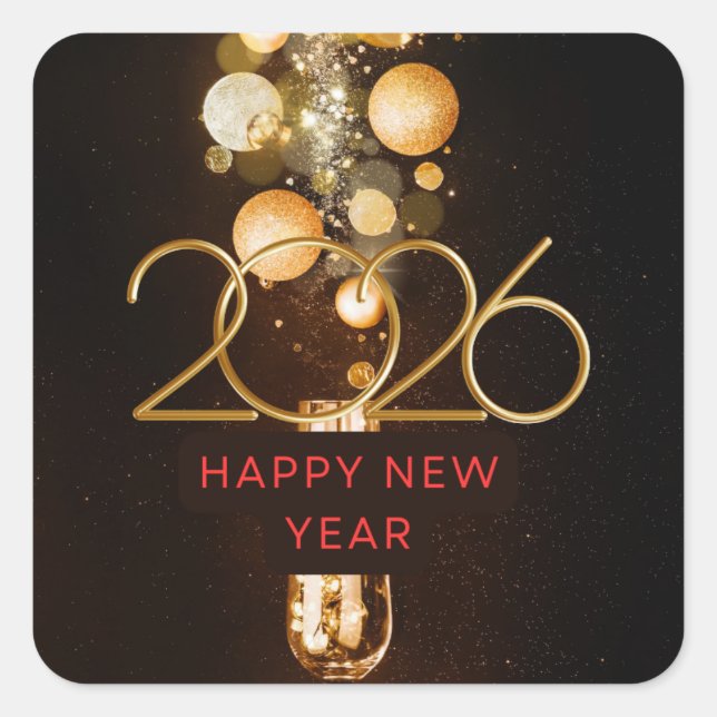 Happy New Year 2026 Festive Christmas Greenery Des Square Sticker (Front)