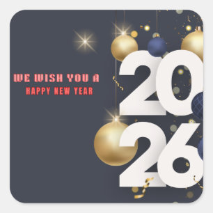 Happy New Year 2026 Festive Christmas Greenery Des Square Sticker