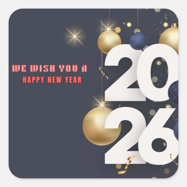 Happy New Year 2026 Festive Christmas Greenery Des Square Sticker (Front)