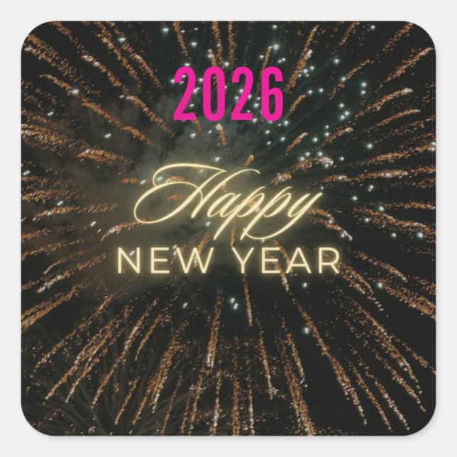 Happy New Year 2026 Festive Christmas Greenery Des Square Sticker (Front)