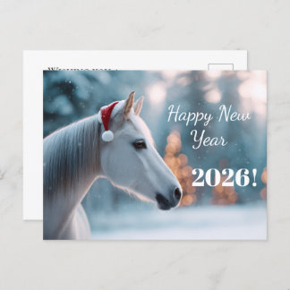 Happy New Year 2026: Festive Horse in Santa Hat  Holiday Postcard