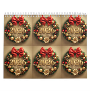 happy new year 2026 festive wreath  calendar