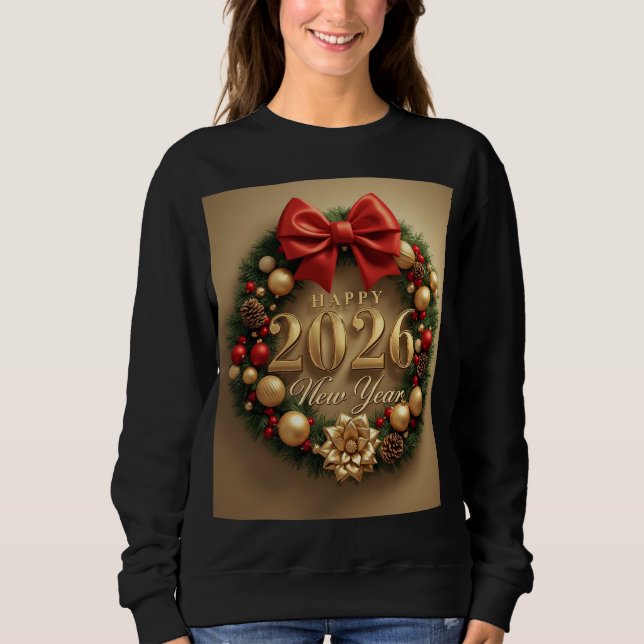 happy new year 2026 festive wreath hoodie (Front)