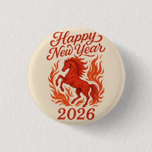 Happy New Year 2026 Fiery Horse 3 Cm Round Badge