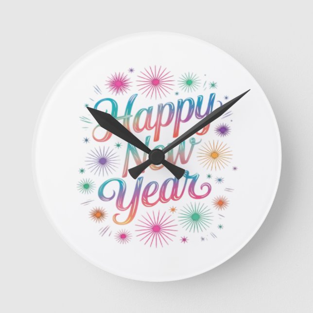 Happy New Year 2026 Fireworks Essential Round Clock (Front)