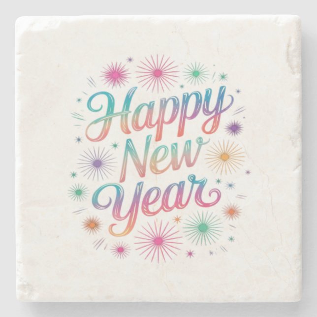 Happy New Year 2026 Fireworks Essential Stone Coaster (Front)