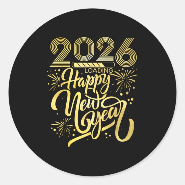 Happy New Year 2026 Fireworks Loading  Classic Round Sticker (Front)