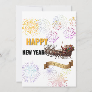 Happy New Year 2026 – Fireworks & Santa Sleigh Gre Invitation