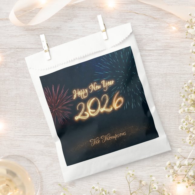 Happy New Year 2026 Fireworks Sparkling Gift Favour Bag (Clipped)
