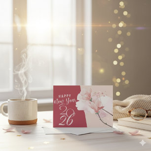 Happy New Year 2026 Floral Elegant Magnolia Design Card