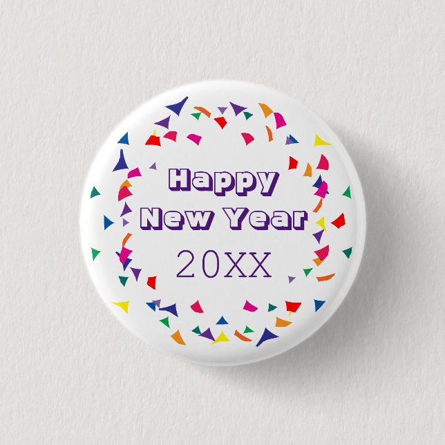 Happy New Year 2026 Fun Colourful Confetti Button (Front)