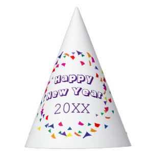 Happy New Year 2026 Fun Colourful Confetti Button Party Hat