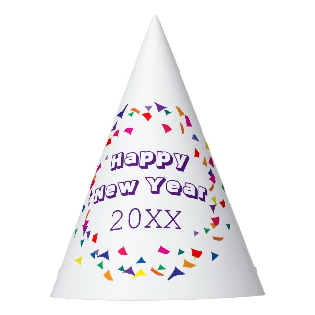 Happy New Year 2026 Fun Colourful Confetti Button Party Hat (Front)