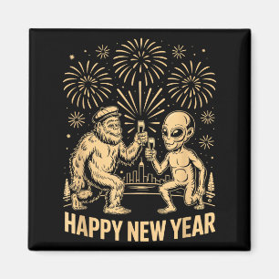 Happy New Year 2026 Funny Bigfoot And Alien Lovers Magnet