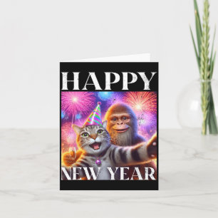 Happy New Year 2026 Funny Cat Bigfoot Party Art  Card