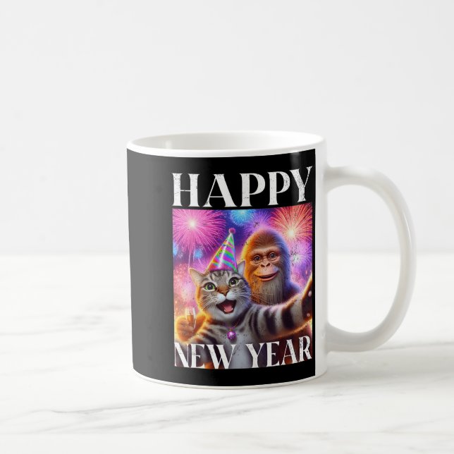 Happy New Year 2026 Funny Cat Bigfoot Party Art  Coffee Mug (Right)