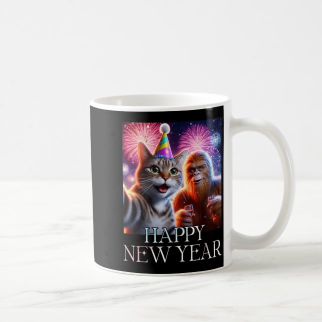 Happy New Year 2026 Funny Cat Bigfoot Party Art  Coffee Mug (Right)
